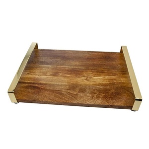 <b>Rustic</b> Acacia <b>Wood</b> Serving Tray Handcrafted Design Creative Elegant Natural Brown Farmhouse Decor Versatile for <b>Dining</b> <b>Table</b> - Product Image 1