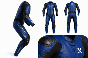 Combinaison de moto en cuir sur mesure |   Bleu Noir Forêt Verte |   Fabricant OEM ODM |   Qualité de conception haut de gamme | - Product Image 6