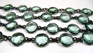 Green Amethyst Quartz Briolette Faceted Round Coin Shape 11mm to 12mm Bezel Connector <b>Link</b> Chain - Product Image 3