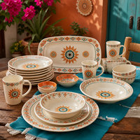 Assortiment de vaisselle en mélamine couleur taupe chaud, avec tasses, bols et assiettes assortis, pour les services de café, de hôtel, de buffet