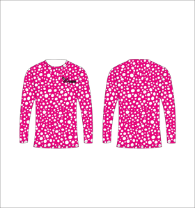Camiseta Deportiva Ligera de Manga Larga Sublimada Personalizada con Patrón de Puntos Aleatorios Rosa y Blanco, Proveedor de Ropa al Por Mayor - Product Image 1
