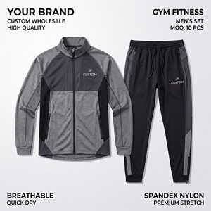 Ensemble de survêtement d'été personnalisé pour hommes, respirant, séchage rapide, léger, pour la gym et le fitness, en polyester et nylon, vierge, vente en gros - Product Image 1