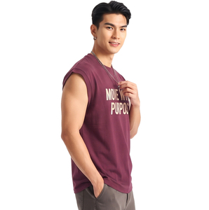 Camiseta sin mangas para hombre, cuello redondo, 100% algodón, chaleco informal ligero con hombros descubiertos y estampado. - Product Image 5