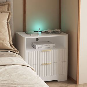Comodino Intelligente con Stazione di Ricarica e Luce Notturna, Mobile Contenitore per Camera da Letto, Tavolino da Notte - Product Image 2