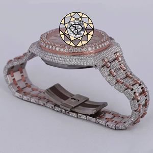 Montre de luxe en or rose et argent avec diamants Moissanite, entièrement pavée, montre à quartz personnalisée, montre-bracelet Hip Hop, cadeau - Product Image 2