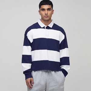 T-shirt de rugby surdimensionné personnalisé pour homme, manches courtes, rayé, 100 % coton, imprimé, anti-plis, vintage, épaules tombantes, vêtement décontracté - Product Image 1