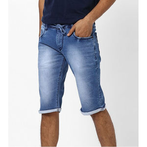 High Quality Canvas Denim Shorts Fashion High Waist Blue <b>Jeans</b> Casual Pants Elastic Waist <b>Drawstring</b> <b>Men</b> 180g Woven Quick Dry - Product Image 2