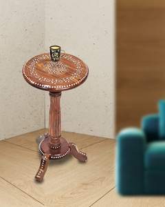 Wooden <b>Round</b> Beautiful Carving Design <b>Side</b> <b>Table</b>/Coffee <b>Table</b>/Outdoor <b>Table</b>/Living Room Furniture (White Inlay Carving) - Product Image 3