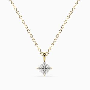 <b>Solid</b> Gold Princess Cut Lab Grown Diamond Solitaire <b>Necklace</b> Diamond Pendant for Daily Wear Ethical Luxury Jewelry Gift - Product Image 3