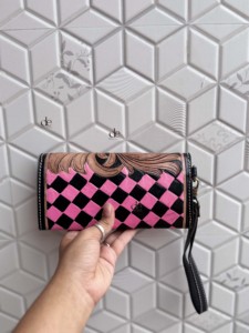 กระเป๋าคลัทช์หนังแท้ทำมือ ลายตารางเก๋ไก๋ คุณภาพสูง ใช้งานได้หลากหลาย กระเป๋าสตางค์หนังแท้สำหรับผู้หญิง - Product Image 4