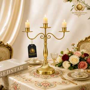 Antique <b>Brass</b> <b>Lantern</b> Set Eco-Friendly Handmade Heat Resistant Vintage Metal Taper Candle Holder Table Centerpiece Wholesale - Product Image 5