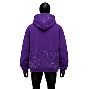 เสื้อฮู้ดซิปสีม่วงประดับเพชรเทียมทรงโอเวอร์ไซส์ สไตล์สตรีทแวร์  แบบมีฮู้ด  ซิปยาวเต็มตัว  ตกแต่งด้วยกลิตเตอร์  ลำลอง  แฟชั่นสำหรับทุกเพศ - Product Image 2