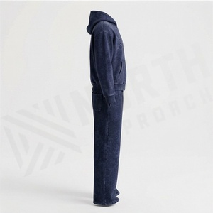 <b>Acid</b> Wash Streetwear Oversized Zip-up Hoodie <b>Drop</b> Shoulder Straight Leg Pants Men's Winter Fleece Quick Tracksuits - Product Image 3