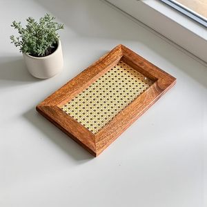 Plateau décoratif en bois à motif floral moderne avec rebord surélevé pour entrée, chambre ou table - Product Image 2