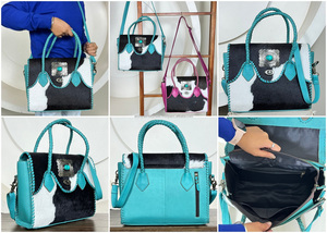 Sac fourre-tout de créateur en cuir véritable de vachette à poils, orné de conchos turquoise, pour femme, à porter à l'épaule ou en bandoulière, idéal pour un usage quotidien – Vente chaude - Product Image 3