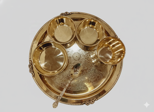 Ensemble de 6 assiettes à dîner en laiton pur de haute qualité de 12 pouces avec un design gravé, idéal pour les mariages et la maison |   Service de table en laiton de luxe - Product Image 2