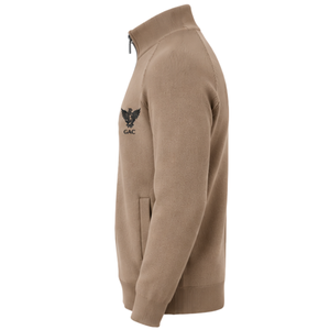 Cárdigan de punto para hombre con cuello alto y cremallera completa, mangas largas, puños y bajo acanalados, color marrón taupe, con bolsillos laterales. - Product Image 3