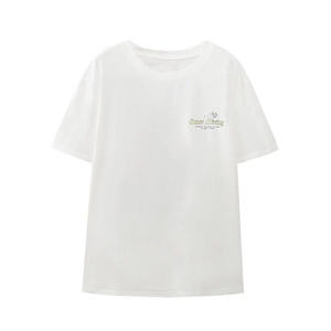 Camiseta Blanca Casual de Manga Corta para Mujer, Cuello Redondo, Corte Holgado, Logotipo Estampado, 100% Algodón Jersey, Transpirable para Primavera/Verano - Product Image 1