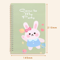 Cuaderno espiral bonito, diseño estético A5 para niños, 100 páginas, gato, conejo, rana, oso, dinosaurio, espacio, paisaje