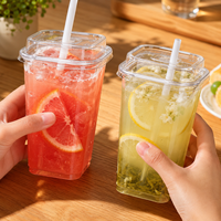 Zwarte vierkante PP plastic bubble tea bekers 12oz 16oz met deksels, aangepaste logo's, wegwerp bekers voor melkthee en smoothies, groothandel