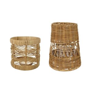 Lanterne rustique conique en rotin, porte-bougie cylindrique de table, support de bougie en verre pour jardin, lumière décorative intérieure, accents de décoration pour la maison - Product Image 1