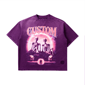 T-shirt vintage pour homme, effet délavé, avec strass, impression graphique personnalisée, coton lourd, coupe oversize, effet usé. - Product Image 5