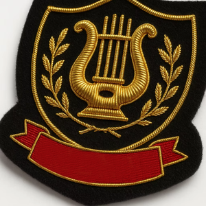 Custom Hand Embroidered Eco-Friendly Nickel-Free Bullion Badge Gold Wire Emblem for Orchestras <b>Bands</b> Ensembles & Uniforms - Product Image 5