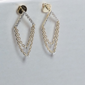 Elegant Women's Yellow Gold Lab Grown <b>Diamond</b> Geometric Chevron <b>Earrings</b> Layered Chain Fringe Drop <b>Dangle</b> Engagement Gift Luxury - Product Image 1