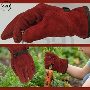 Guantes de Conducción de Gamuza Roja Granate con Muñequera Ajustable, Guantes de Trabajo de Dedo Completo para Conducir, Jardinería y Uso en Exteriores, Guantes Resistentes - Product Image 5