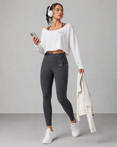 MIAZ Off-The-Shoulder <b>Crop</b> Top Racerback Sleeveless Active Stretch Breathable Wrinkle-Resistant Yoga Set Mid Waist <b>Leggings</b> - Product Image 1