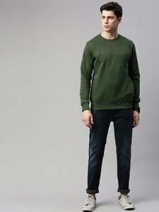 Sudadera Verde de Cuello Redondo para Hombre, Corte Regular, Logotipo Estampado, Informal, Tejida, 100% Algodón, para Otoño - Product Image 3
