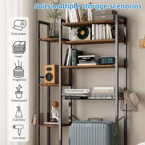 Mobiletto portaoggetti a 8 livelli da posizionare sopra il WC con cestello di scarico regolabile, scaffale angolare autoportante con ripiano laterale, unità portaoggetti per WC - Product Image 6