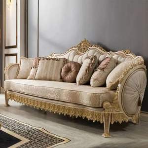 Canapé d'angle classique de luxe beige en forme de L, éco-responsable, durable, en acajou sculpté et éponge, pour salon et appartement - Grande Vente - Product Image 1