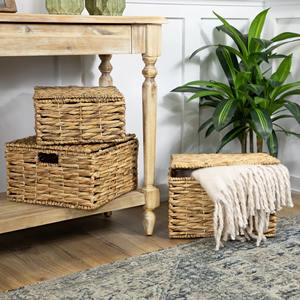 ชุดตะกร้าเก็บของสานจากผักตบชวา 3 ใบ พร้อมฝาปิด ตะกร้าเก็บของทำมือ ขายส่ง เป็นมิตรกับสิ่งแวดล้อม ผลิตในเวียดนาม - Product Image 2