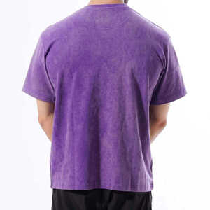 T-shirt décontracté pour homme, couleur unie violette, manches courtes, respirant, tricoté, style sans col, pour l'été - Product Image 4