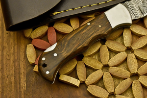 Couteau de poche pliant artisanal en acier Damas de qualité industrielle, manche en bois, étui en cuir, support OEM/ODM - 10 lames, garantie 3 ans - Product Image 6