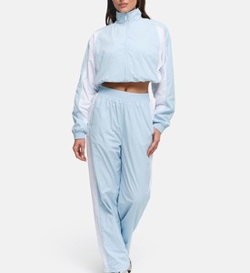 OEM Custom Contrast Windbreaker Waterproof Tracksuit Set Zipper Top <b>Jacket</b> Loose Pants <b>White</b> Line Piping <b>Men's</b> 100% Polyester - Product Image 1
