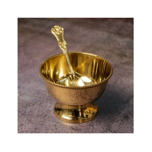 Bol de service vintage en laiton avec cuillère, fait main, en métal poli, pour servir les aliments, idéal pour offrir - Product Image 3