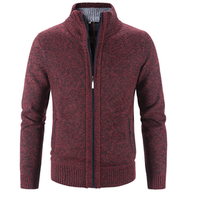 เสื้อคาร์ดิแกนผู้ชายแบบหนา อุ่นสบาย เสื้อสเวตเตอร์แจ็คเก็ตสำหรับฤดูใบไม้ร่วงและฤดูหนาว คอตั้ง ผสมแคชเมียร์ เสื้อโค้ทฤดูหนาวมาตรฐานสำหรับผู้ชาย - Product Image 2