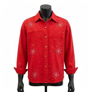 DROGEN EXPORT Veste en jean longue pour femme, à rayures, ornée de perles, de paillettes et de strass, style streetwear, lavable et écologique, collection printemps, best-seller - Product Image 2