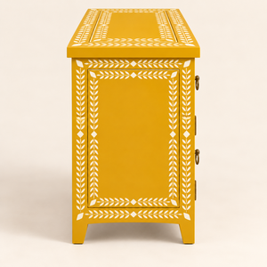 Mueble de diseño moderno con incrustaciones de hueso floral, gabinete con 2 cajones para sala de estar, mueble con incrustaciones de hueso. - Product Image 4