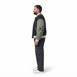 SAJZA Kinetic Forge Heavyweight Thermal Melton Wool <b>Varsity</b> <b>Bomber</b> <b>Jacket</b> <b>Men</b> Patchwork Front Crinkle Chenille Patch Nylon - Product Image 3