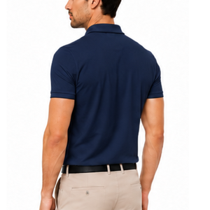 Polo en tricot à manches courtes bleu marine pour homme avec fermeture éclair, style décontracté chic, couleur unie, coupe classique, séchage rapide - Product Image 5