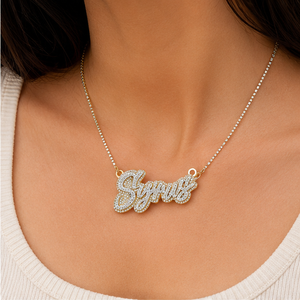 Trendy 925 <b>Silver</b> Custom Name Necklace Natural Diamonds Two-Layered Gold Plated Cursive <b>Initial</b> Iced Hip Hop Style <b>Pendant</b> Gift - Product Image 2