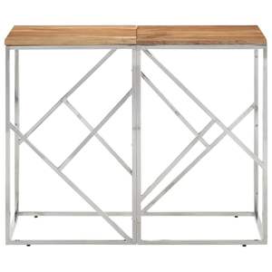 Silver <b>Stainless</b> <b>Steel</b> and Solid Acacia Wood Console <b>Table</b> Standard Size - Product Image 2