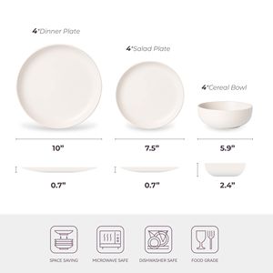 Juego de Vajilla de Gres No Tóxico de 12 Piezas, Apto para Microondas y Lavavajillas, Platos y Tazones Apilables - Product Image 3