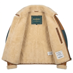 Blouson Aviateur B3 en Cuir Véritable de Mouton pour Homme, Couleur Teal Cognac Marron Contrastant, Col en Laine Crème - Product Image 5