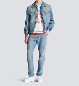 Veste en jean éco-responsable pour homme, nouvelle tendance, effet délavé léger, effet aléatoire, style streetwear hiver, fermeture éclair - Product Image 3