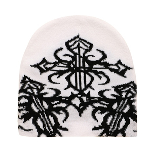 Bonnet tricoté personnalisé jaune avec croix, style gothique, streetwear, surdimensionné, hiver, unisexe, vente en gros - Product Image 3