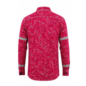 เสื้อเชิ้ตทำงานสะท้อนแสงลายเพสลีย์สีแดงสำหรับผู้ชาย เสื้อเชิ้ตนิรภัยแขนยาวผ้าฝ้ายแบบมองเห็นได้ชัดเจน - Product Image 3